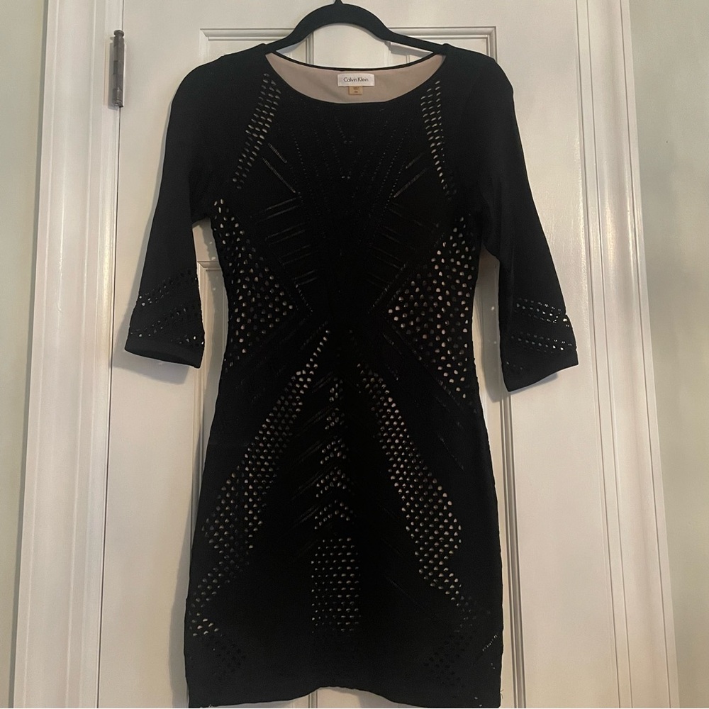 Calvin Klein Black Patterned Bodycon Dress